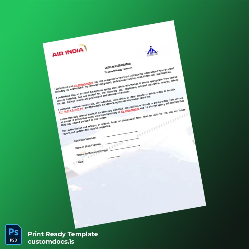 Custom India Air India Employment Verification Letter Template in Word and PDF formats page 4 File Preview - CustomDocs