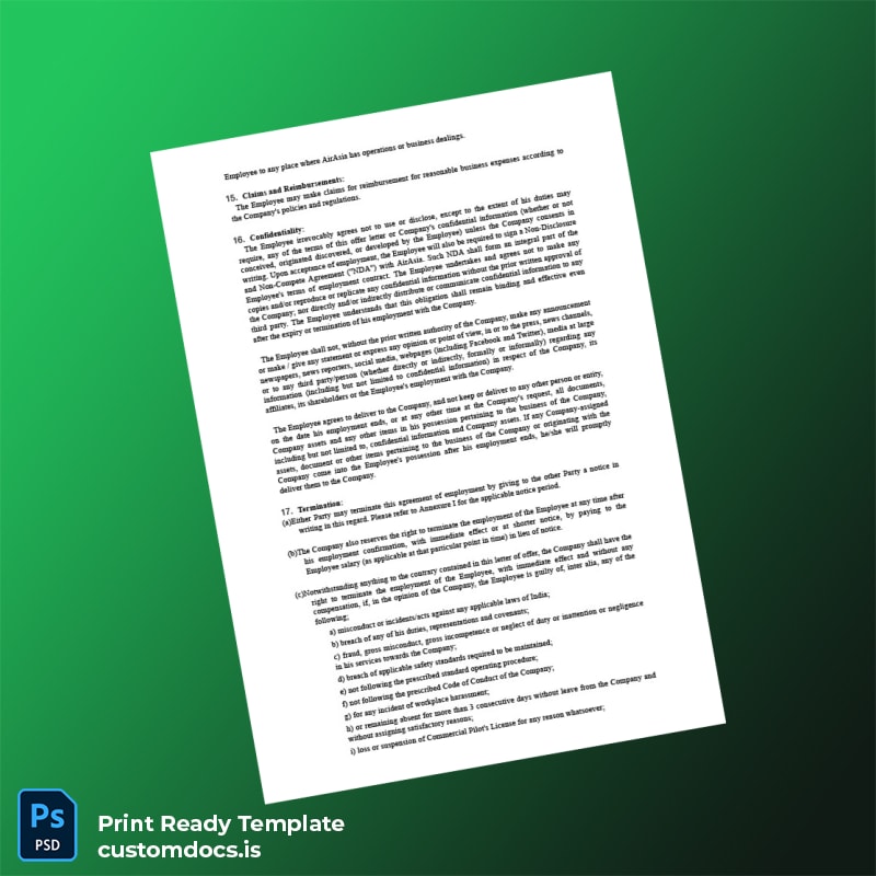 Custom India AirAsia Employment Verification Letter Template in Word and PDF formats page 4 File Preview - CustomDocs