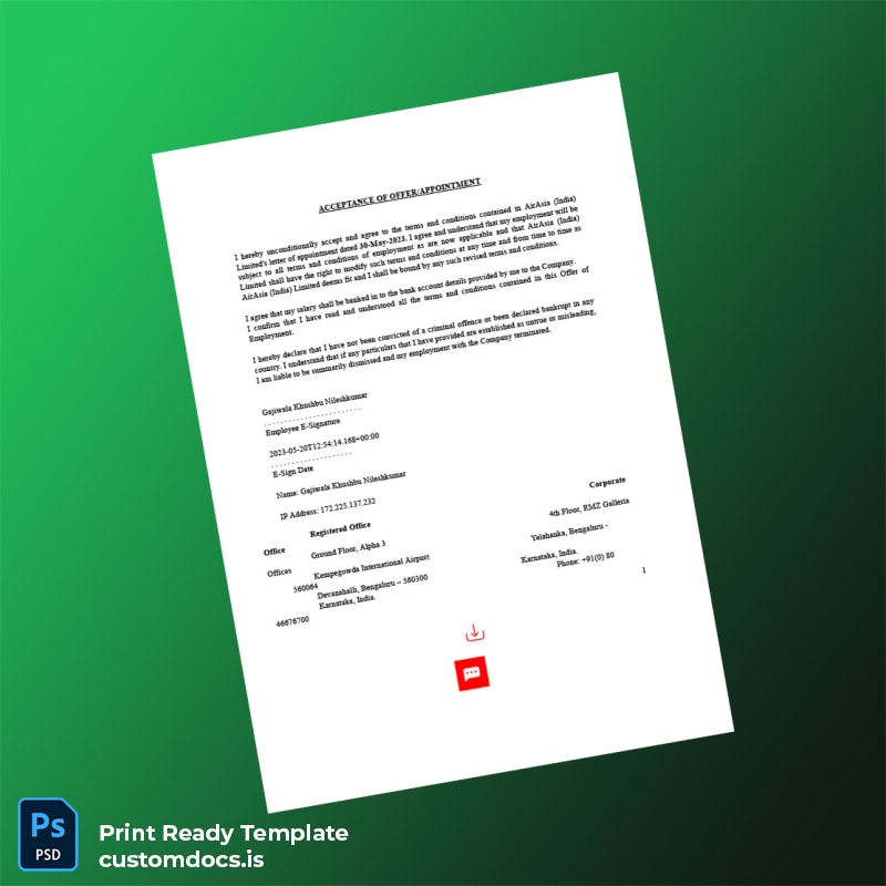 Custom India AirAsia Employment Verification Letter Template in Word and PDF formats page 8 File Preview - CustomDocs