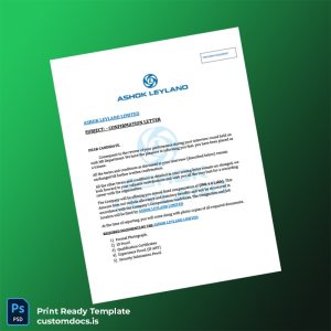 custom India Ashok Leyland Limited Employment Confirmation Letter Template - Word & PDF File Preview - CustomDocs