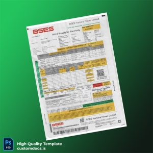 India BSES Yamuna Power Limited Editable Electricity Bill Template in Word and PDF formats