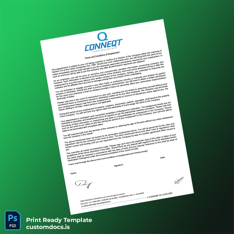 Custom India CONNEQT Business Solutions Limited Placement Letter Template in Word and PDF formats page 4 File Preview - CustomDocs
