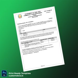 customizable India Commercial Taxes Department Registration Certificate Template - Word & PDF File Preview