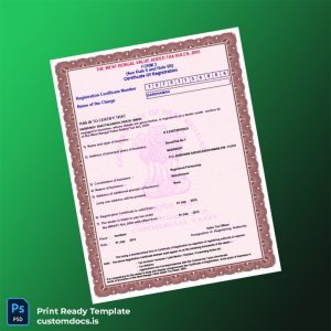 customizable India Commercial Taxes Department VAT Registration Certificate Template - Word & PDF File Preview