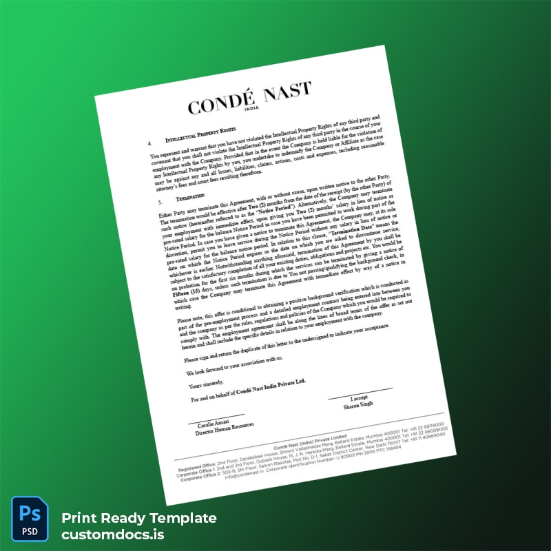 Custom India Condé Nast Employment Verification Letter Template in Word and PDF formats page 2 File Preview - CustomDocs