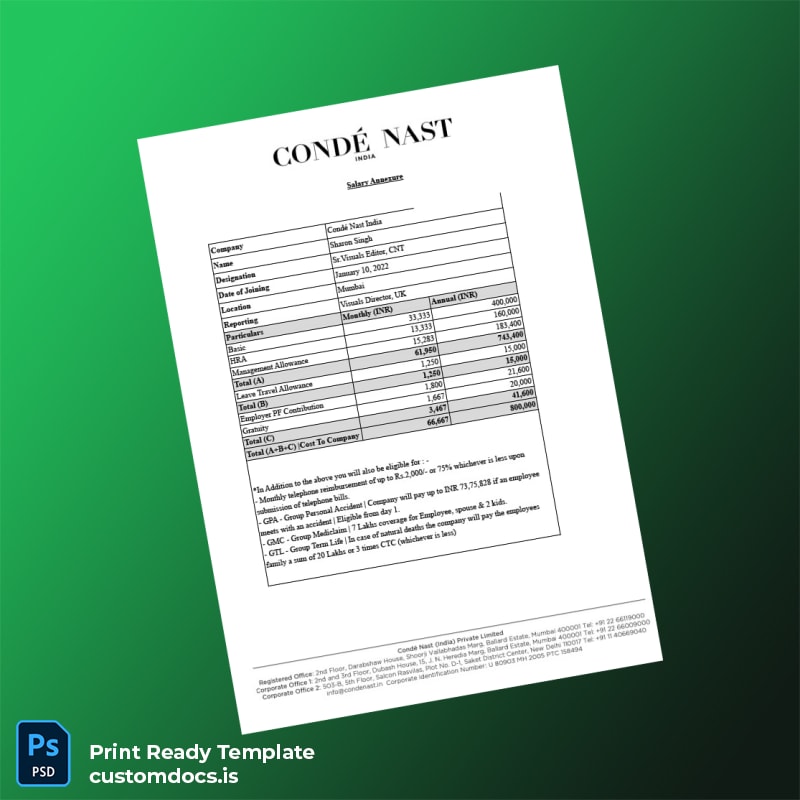 Custom India Condé Nast Employment Verification Letter Template in Word and PDF formats page 3 File Preview - CustomDocs