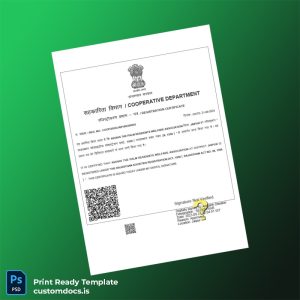 customizable India Cooperative Department Registration Certificate Template - Word & PDF File Preview
