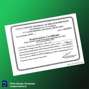custom India Director General Health Services Registration Certificate Template - Word & PDF File Preview - CustomDocs