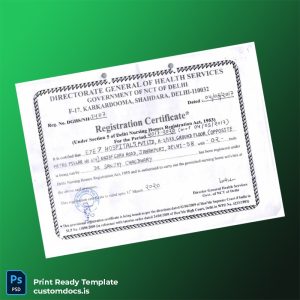 customizable India Directorate General of Health Services Registration Certificate Template - Word & PDF File Preview
