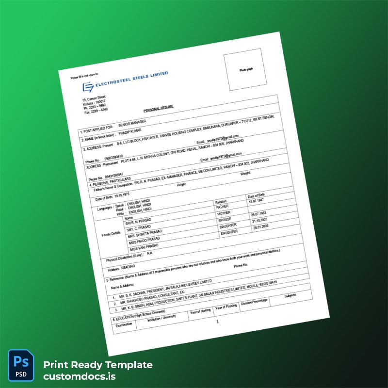 custom India Electrostal Steels Limited Employment Verification Letter Template - Word & PDF File Preview - CustomDocs