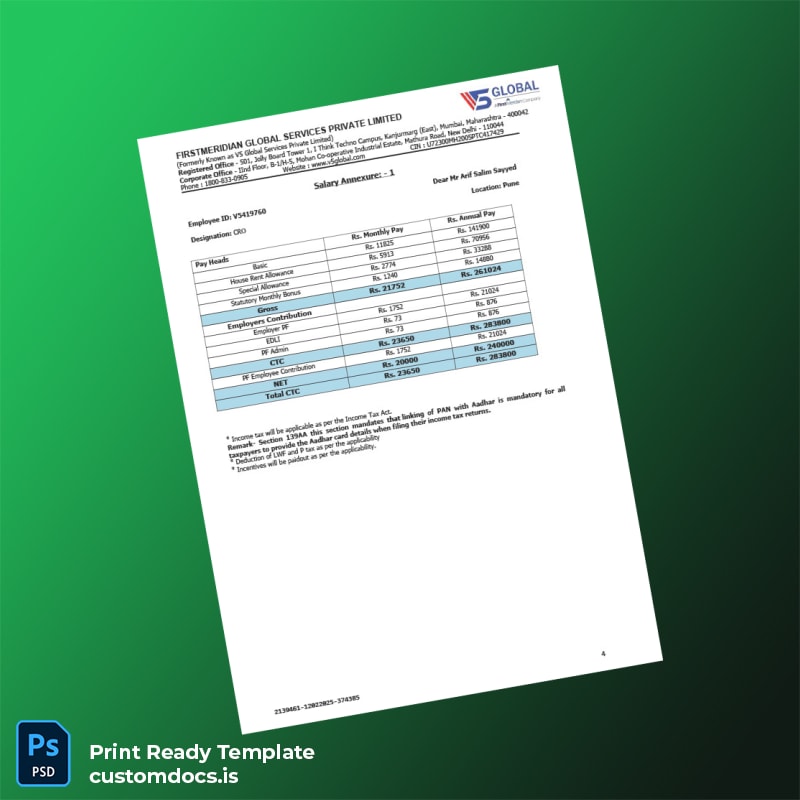 Custom India FirstMeridian Global Services Private Limited Employment Verification Letter Template in Word and PDF formats page 4 File Preview - CustomDocs