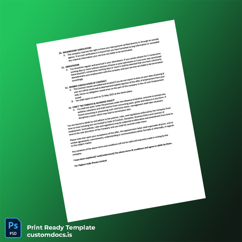 Custom India Flipkart Appointment Letter With Deputation Template in Word and PDF formats page 4 File Preview - CustomDocs