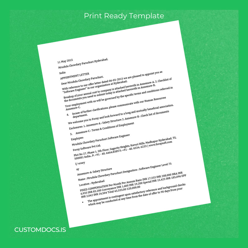 custom India Foray Software Employment Verification Letter Template - Word & PDF File Preview - CustomDocs