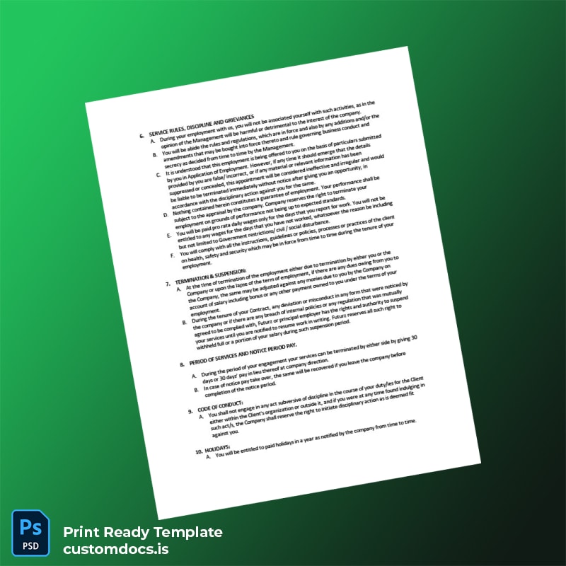 Custom India Futurz Staffing Solutions Pvt Ltd Appointment Letter With Deputation Template in Word and PDF formats page 3 File Preview - CustomDocs