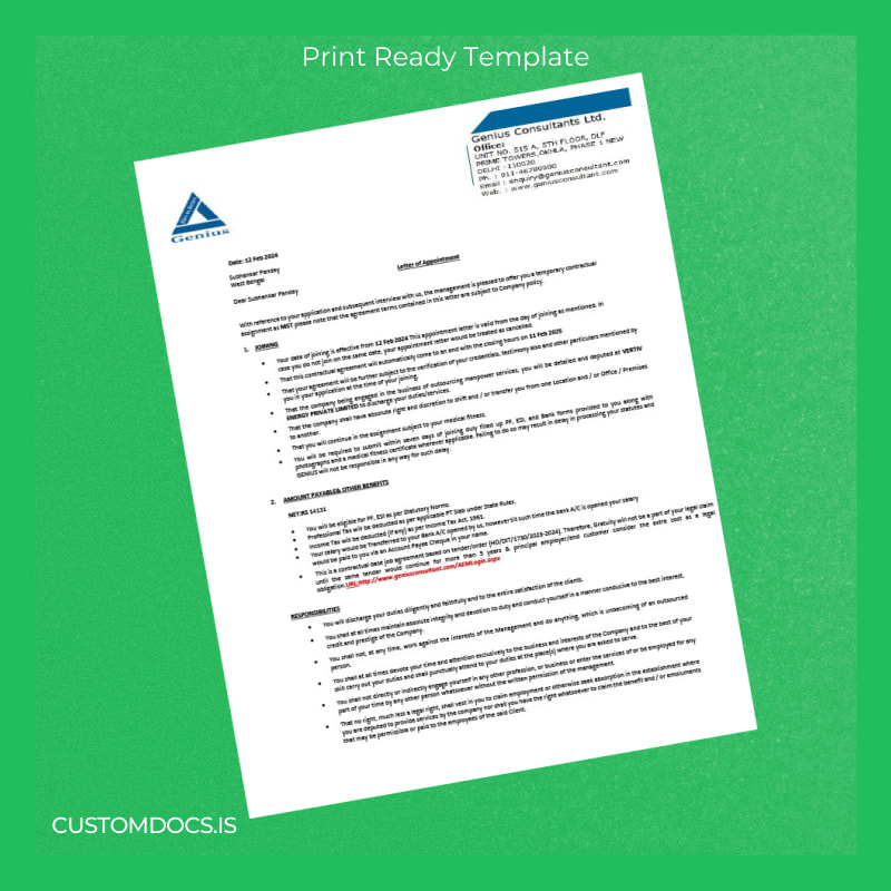 custom India Genius Consultants Employment Verification Letter Template - Word & PDF File Preview - CustomDocs