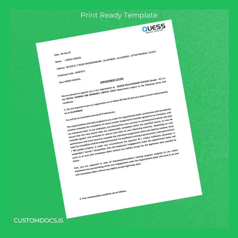 custom India Harsh Jaiswal Salary Certificate Template - Word & PDF File Preview - CustomDocs