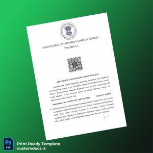 custom India Haryana Real Estate Regulatory Authority Certificate of Registration Template - Word & PDF File Preview - CustomDocs