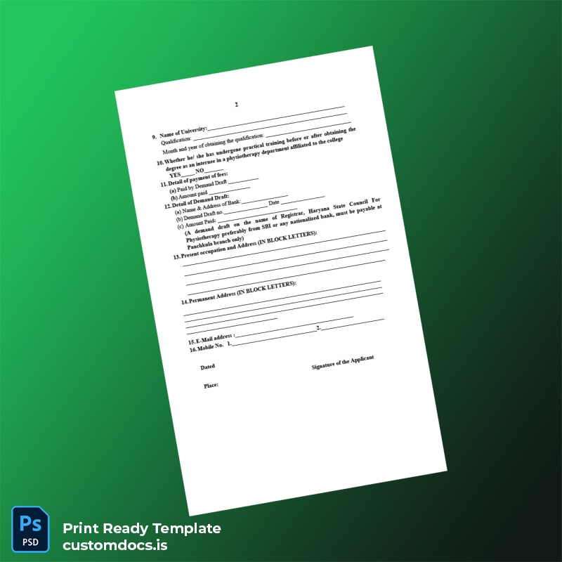 Custom India Haryana State Council Registration Certificate Template in Word and PDF formats page 2 File Preview - CustomDocs