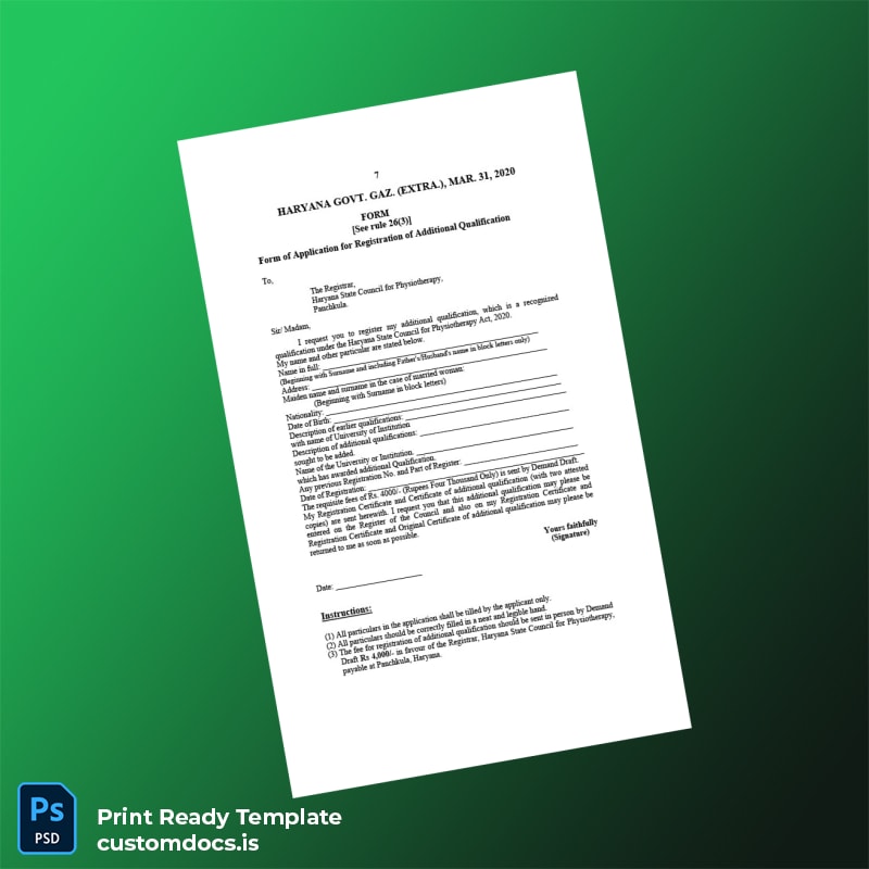 Custom India Haryana State Council Registration Certificate Template in Word and PDF formats page 7 File Preview - CustomDocs