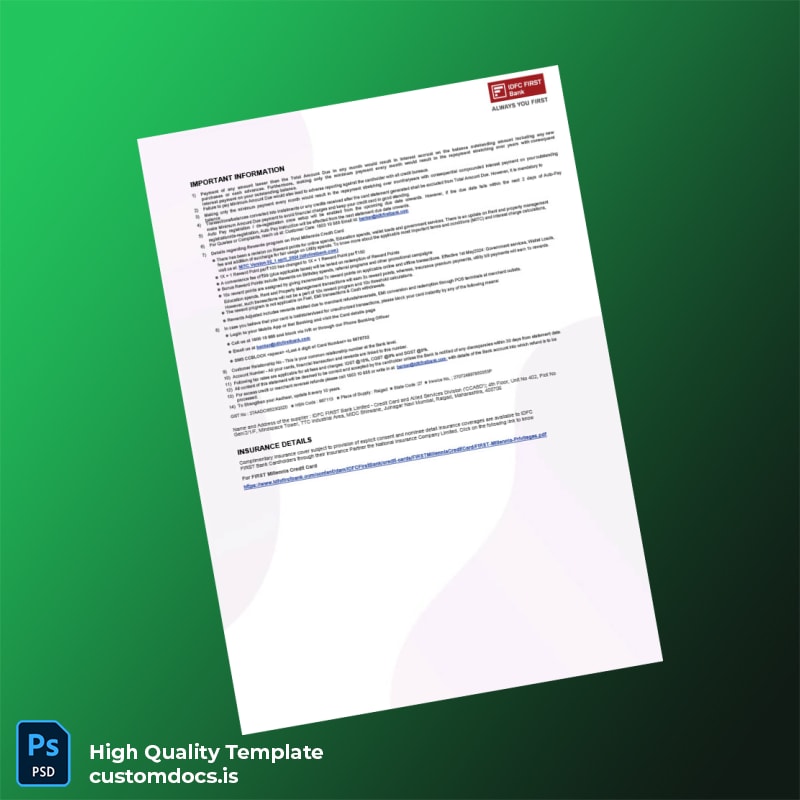 India IDFC FIRST Bank Editable Bank Statement Template in Word and PDF formats page 4