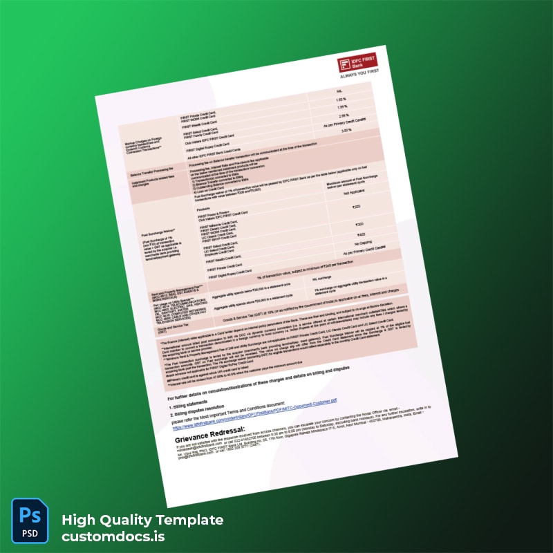 India IDFC FIRST Bank Editable Bank Statement Template in Word and PDF formats page 6