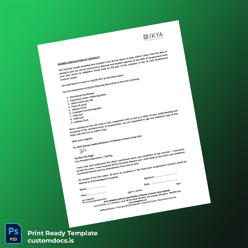 Custom India IKYA Human Capital Solutions Employment Verification Letter Template in Word and PDF formats page 4 File Preview - CustomDocs