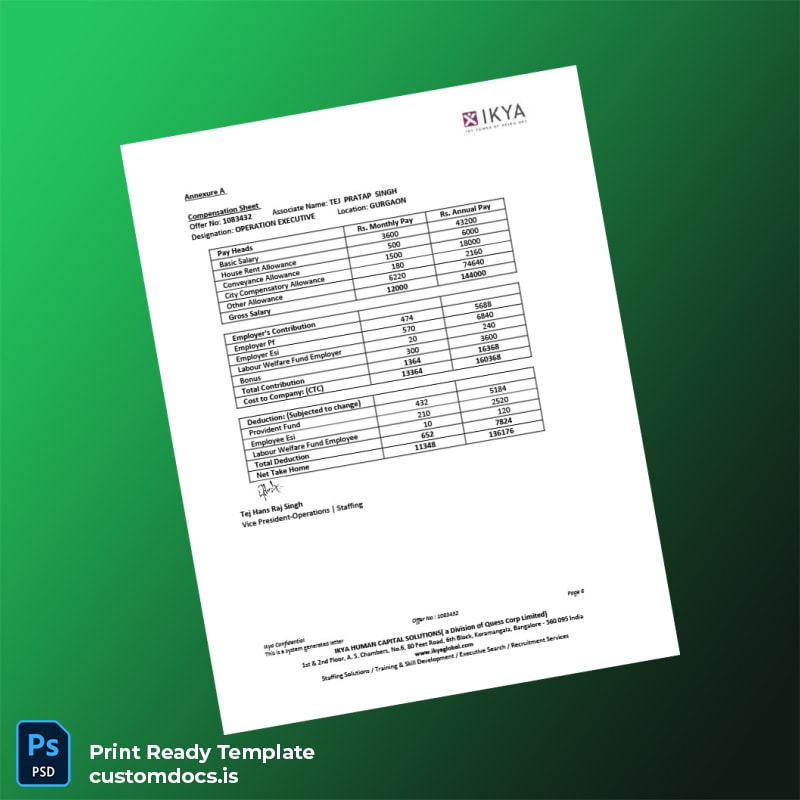 Custom India IKYA Human Capital Solutions Employment Verification Letter Template in Word and PDF formats page 6 File Preview - CustomDocs