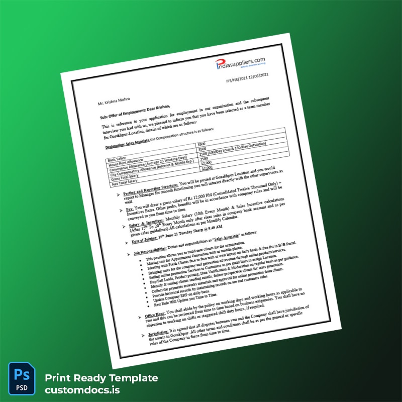 custom India Ideaspromo Solutions Employment Verification Letter Template - Word & PDF File Preview - CustomDocs