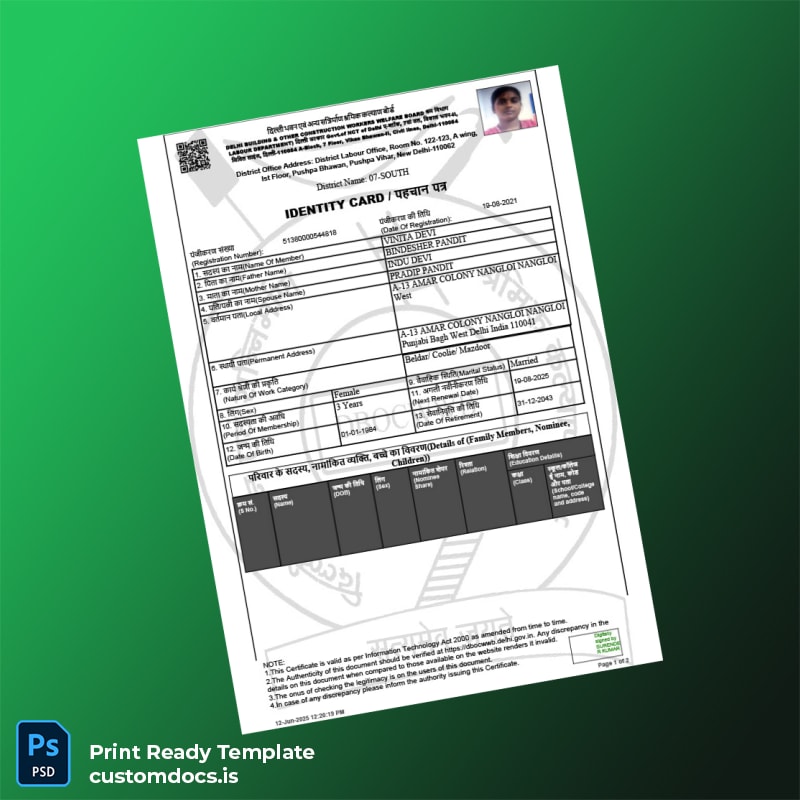 custom India Identity Card Registration Certificate Template - Word & PDF File Preview - CustomDocs