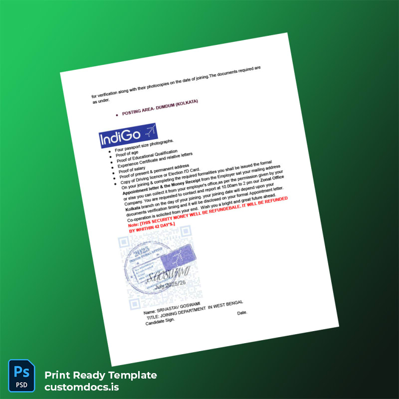 Custom India Indigo Employment Verification Letter Template in Word and PDF formats page 2 File Preview - CustomDocs