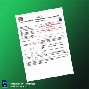 custom India Jammu Kashmir Shops Establishment Act Registration Certificate Template - Word & PDF File Preview - CustomDocs