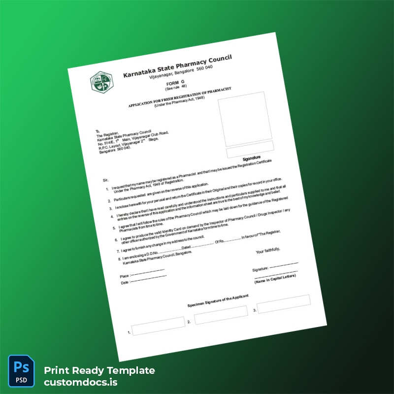 Custom India Karnataka Pharmacy Registration Certificate Template in Word and PDF formats page 2 File Preview - CustomDocs
