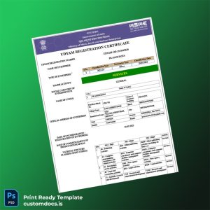 customizable India MSME Udyam Registration Certificate Template - Word & PDF File Preview