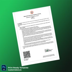 custom India Maharashtra Real Estate Regulatory Authority Registration Certificate Template - Word & PDF File Preview - CustomDocs