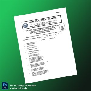 custom India Medical Council Provisional Permanent Registration Form Template - Word & PDF File Preview - CustomDocs