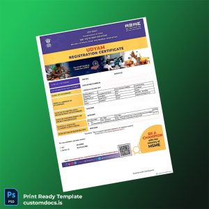 custom India Ministry of Commerce MSME Registration Certificate Template - Word & PDF File Preview - CustomDocs