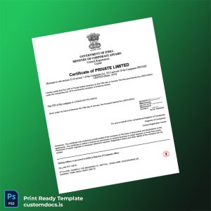 customizable India Ministry of Corporate Affairs Certificate of Incorporation Template - Word & PDF File Preview
