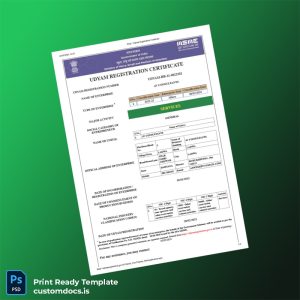 customizable India Ministry of MSME Udyam Registration Certificate Template - Word & PDF File Preview