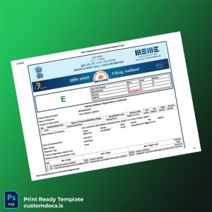 custom India Ministry of Micro Small and Medium Enterprises Udyog Aadhaar Registration Certificate Template - Word & PDF File Preview - CustomDocs