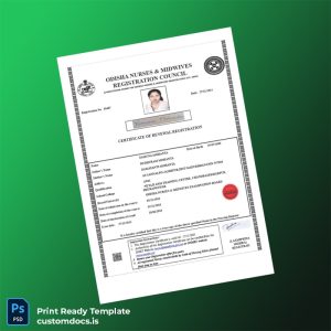 customizable India Odisha Nurses Midwives Registration Council Registration Certificate Template - Word & PDF File Preview