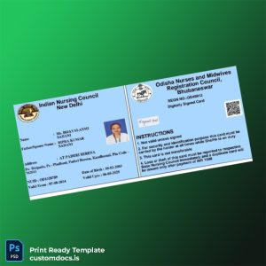 custom India Odisha Nurses and Midwives Registration Council Registration Certificate Template - Word & PDF File Preview - CustomDocs