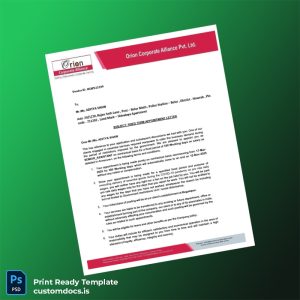 custom India Orion Corporate Alliance Pvt Ltd Employment Verification Letter Template - Word & PDF File Preview - CustomDocs