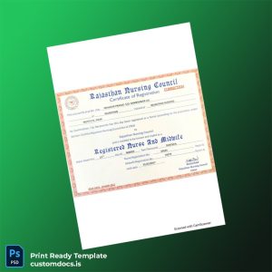 custom India Rajasthan Nursing Council Registration Certificate Template - Word & PDF File Preview - CustomDocs