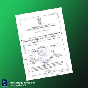 custom India Registrar of Societies Society Registration Certificate Template - Word & PDF File Preview - CustomDocs