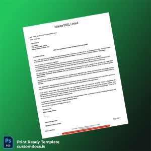 custom India Reliance SMSL Limited Salary Certificate Template - Word & PDF File Preview - CustomDocs