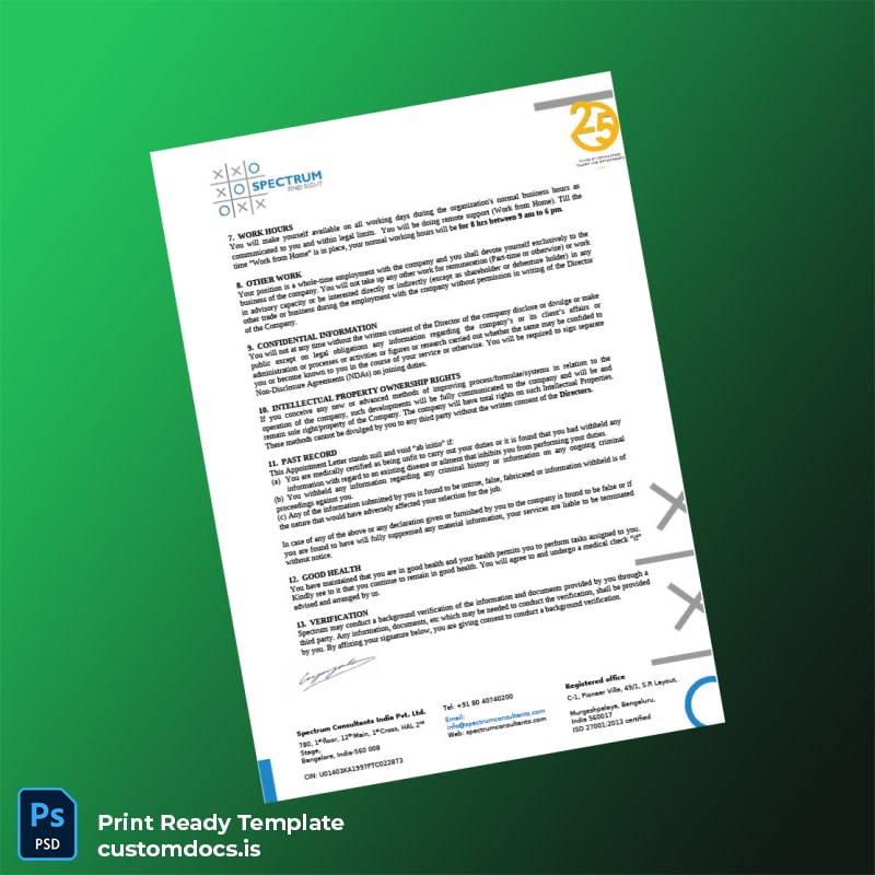 Custom India Spectrum Consultants India Pvt Ltd Employment Verification Letter Template in Word and PDF formats page 2 File Preview - CustomDocs