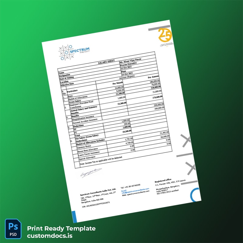 Custom India Spectrum Consultants India Pvt Ltd Employment Verification Letter Template in Word and PDF formats page 4 File Preview - CustomDocs