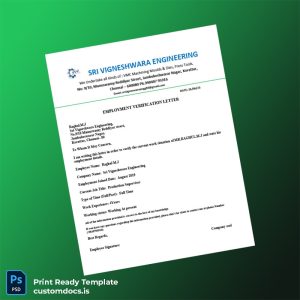 custom India Sri Vigneshwara Engineering Employment Verification Letter Template - Word & PDF File Preview - CustomDocs