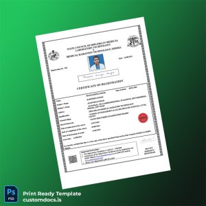 customizable India State Council of Diploma in Medical Laboratory Technology Registration Certificate Template - Word & PDF File Preview