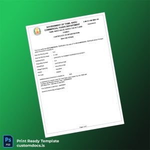 customizable India Tamil Nadu Commercial Registration Certificate Template - Word & PDF File Preview